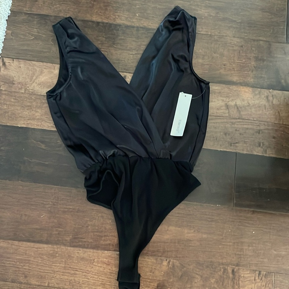 Timing Black Satin Bodysuit